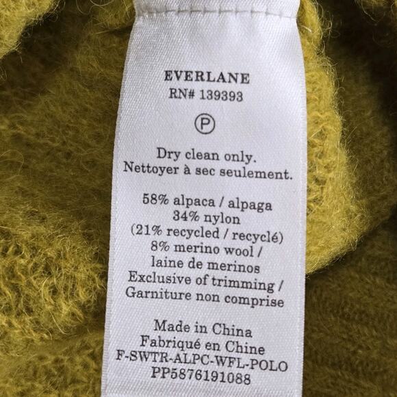 Everlane Alpaca Waffle Knit Polo Sweater Women XXS Mustard Yellow Gold Oversized - Picture 7 of 10